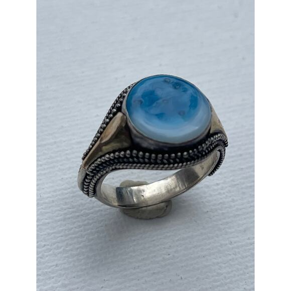 Vintage Space Stars Picture Agate Sterling Silver 18k Yellow Gold Ring Size 7.5 - Picture 3 of 5